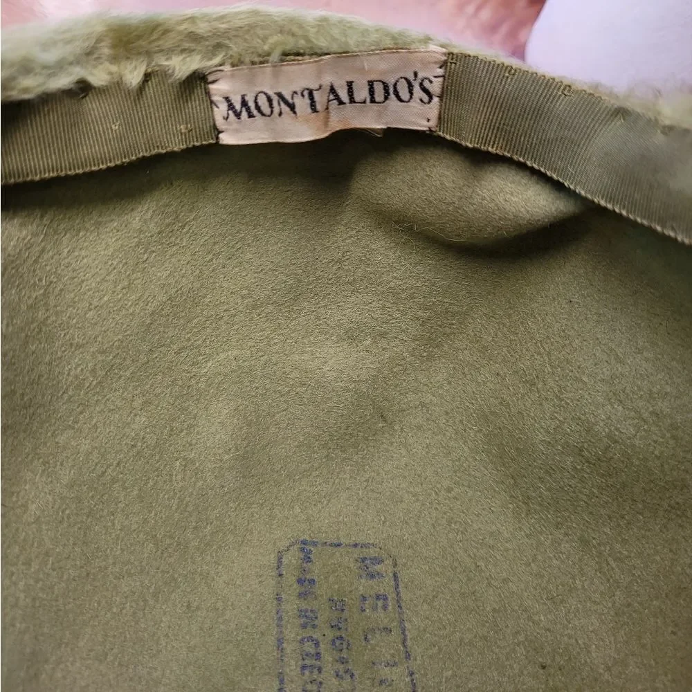 VINTAGE 50s chartreuse green furry‎ pillbox beret hat Montaldo's - Picture 6 of 8